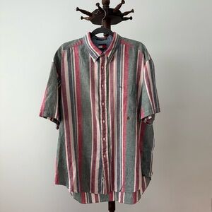 1990s Tommy Hilfiger Awning Stripped Linen Cotton Button Down Dad Shirt Sz XL